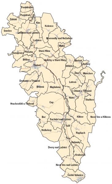 Mapa Správního území ORP Třeboň